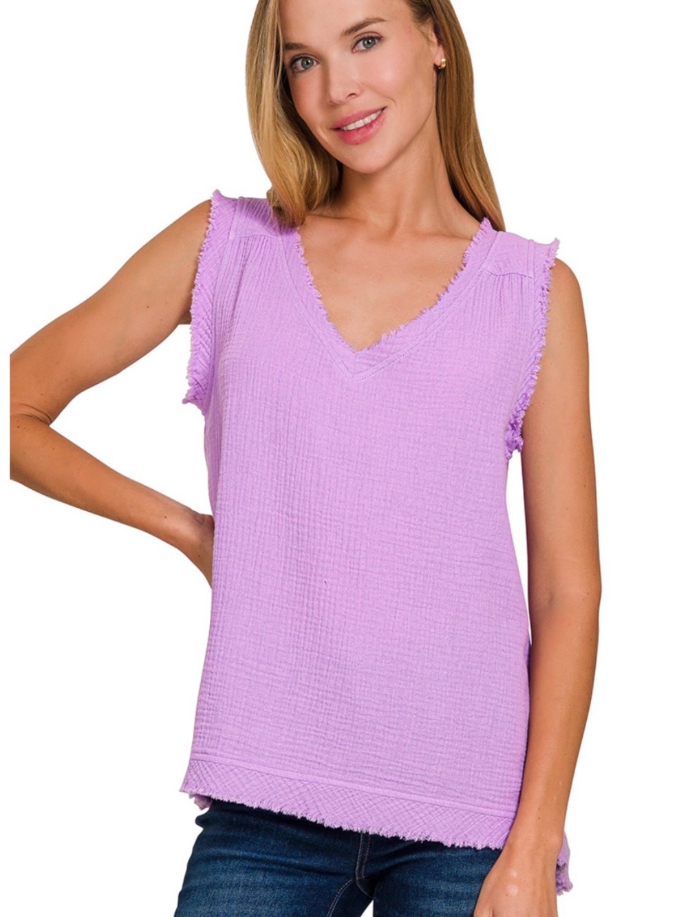 Zenana Outfitters Lavender Sleeveless V-Neck Tank Top